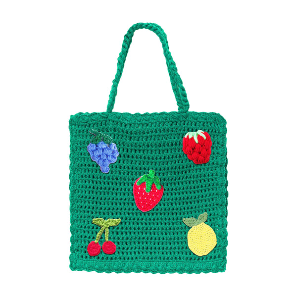 Girl Crochet Tote Bag with Fruit Patches