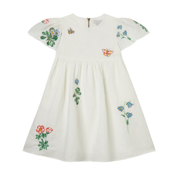 Girl SS Cotton Linen Dress | Flowers Embroidery