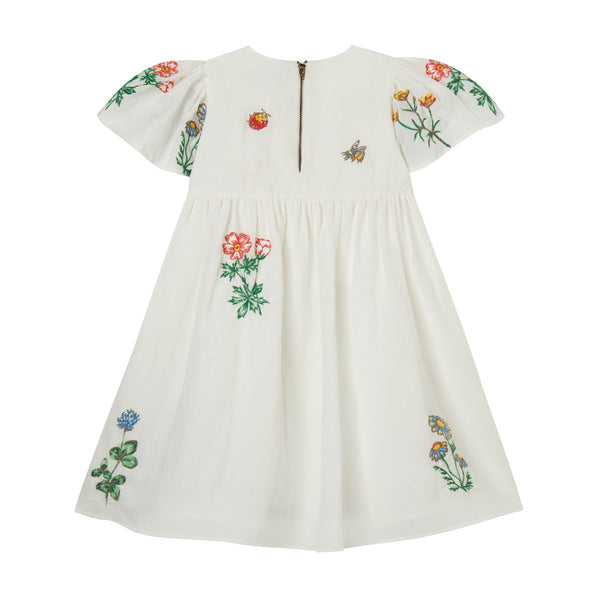 Girl SS Cotton Linen Dress | Flowers Embroidery