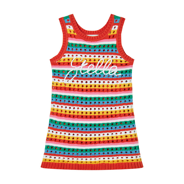 Girl Knit Multicolor Dress with Logo Crochet Patch | Multicolor