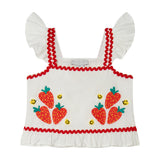 Girl Strawberry Flower Print Top and Skirt Set | White