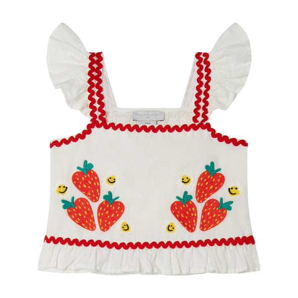 Girl Strawberry Flower Print Top and Skirt Set | White