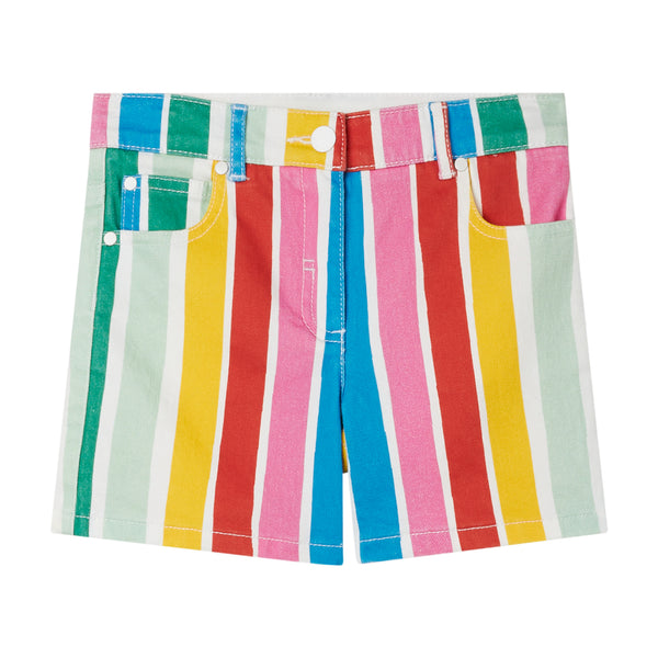 Girl Rainbow Stripes Gabardine Shorts | Multicolor