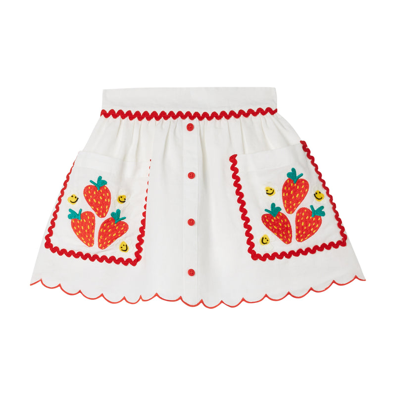 Girl Strawberry Flower Print Top and Skirt Set | White