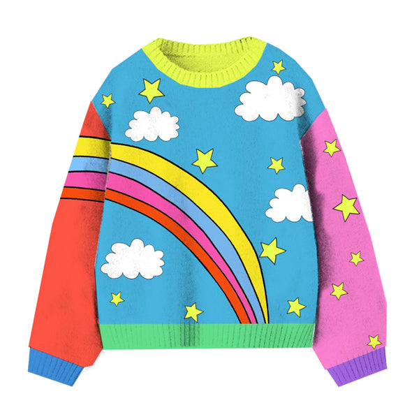 Girl Sweater with Rainbow and Clouds
