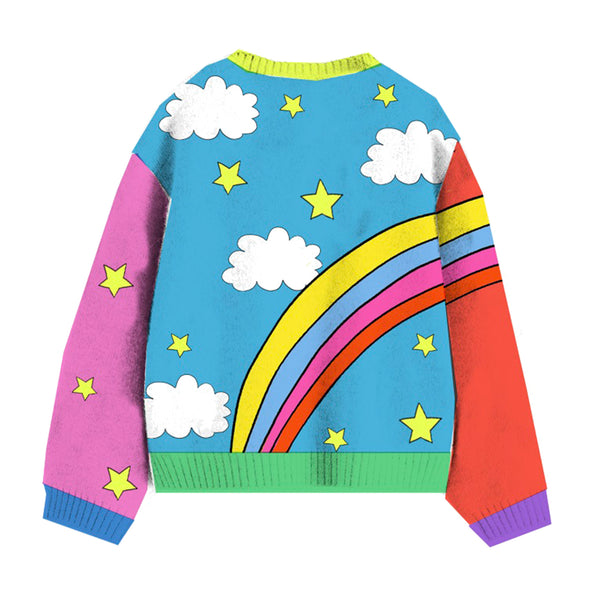 Girl Sweater with Rainbow and Clouds