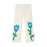 Girl Gabardine Pants with Flower Graphic