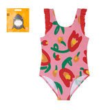 Girl Tulips Print Swimsuit