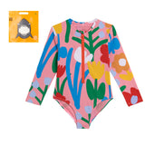 Girl LS Big Flower Print Swimsuit