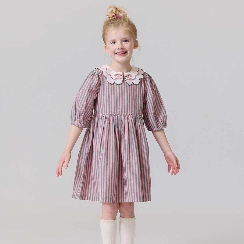 Girls Darcy Dress | Pink Green Stripe
