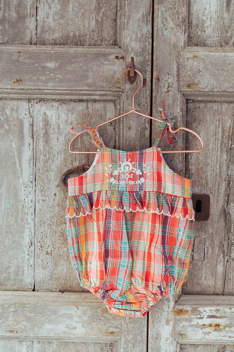 Little Summer Frannie Romper | Red Madras Plain