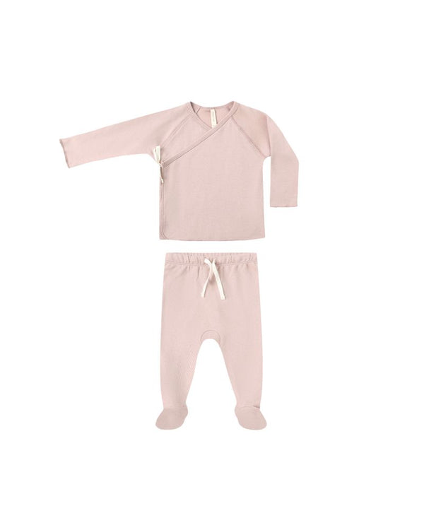 Wrap Top + Footed Pant Set | Rose