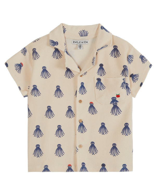 Printed Terry Shirt | Blue Octopus Cream