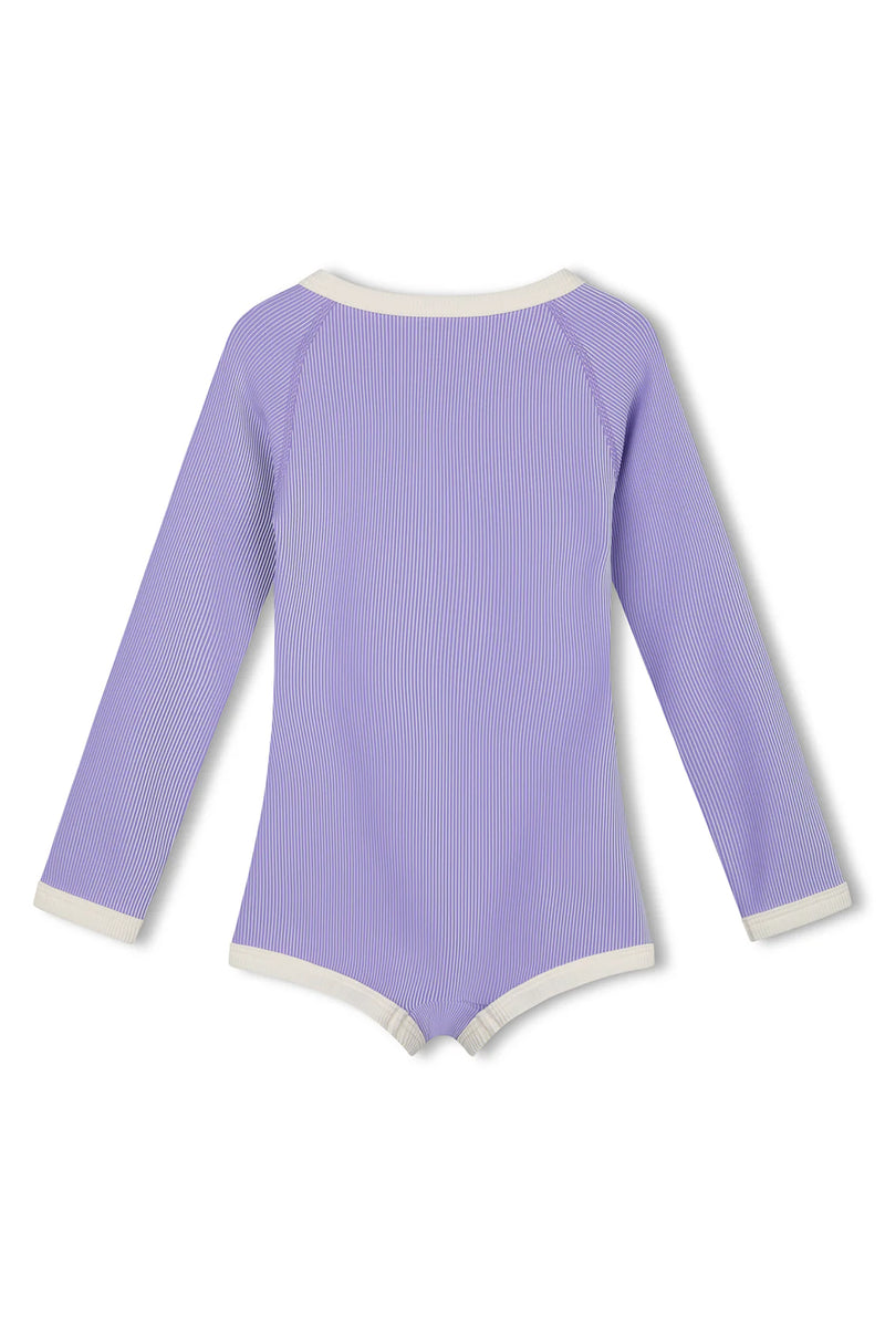 Mini Stripe Rib Rashie Onesie | Grape