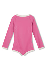 Mini Stripe Rib Rashie Onesie | Shell Pink