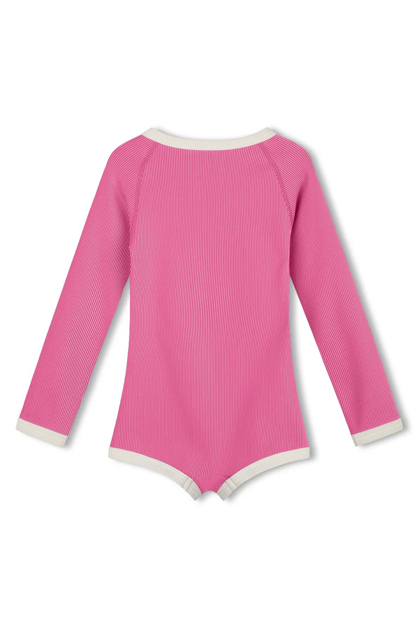 Mini Stripe Rib Rashie Onesie | Shell Pink