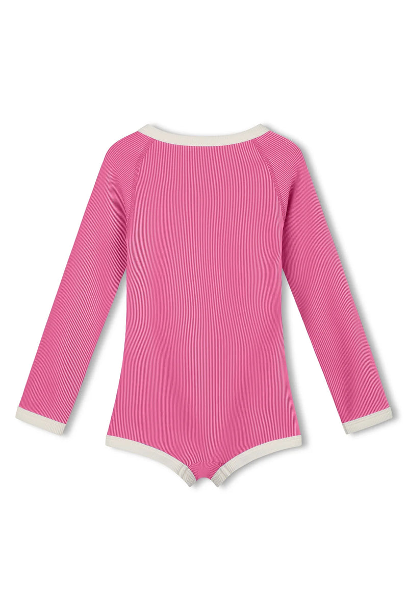 Mini Stripe Rib Rashie Onesie | Shell Pink