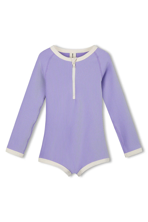 Mini Stripe Rib Rashie Onesie | Grape