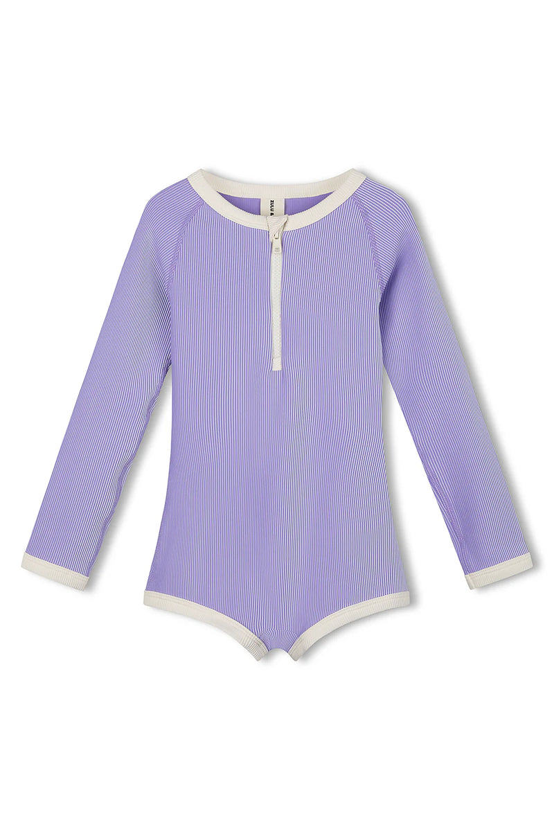 Mini Stripe Rib Rashie Onesie | Grape