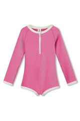 Mini Stripe Rib Rashie Onesie | Shell Pink