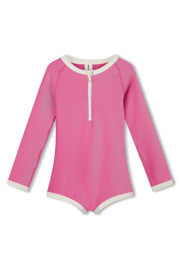 Mini Stripe Rib Rashie Onesie | Shell Pink