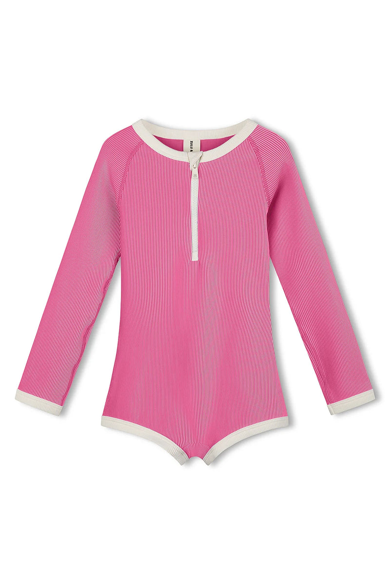 Mini Stripe Rib Rashie Onesie | Shell Pink