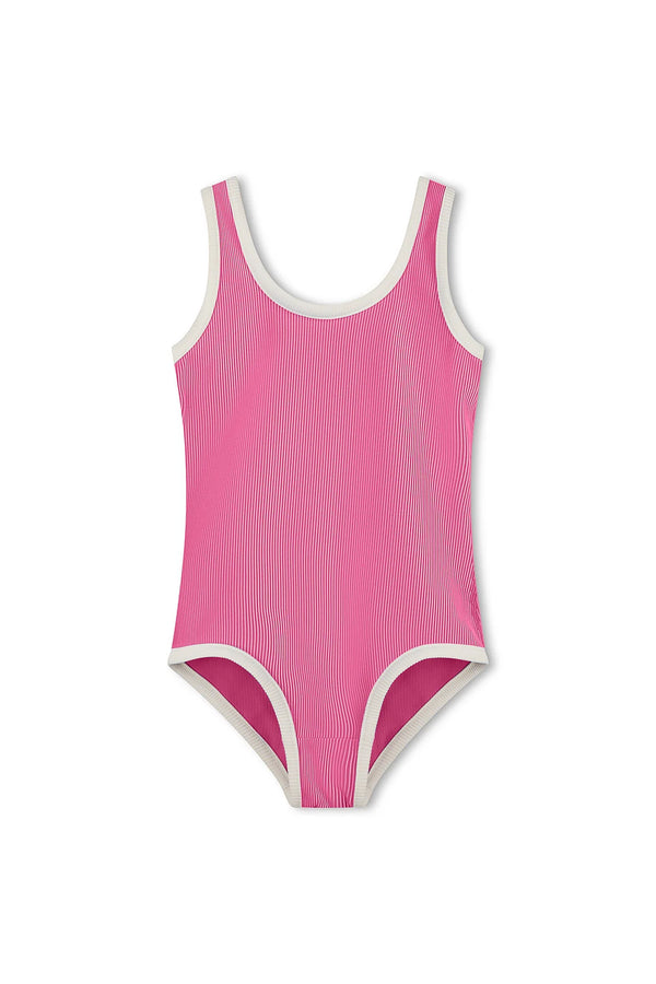 Mini Stripe Rib Scoop One Piece | Shell Pink