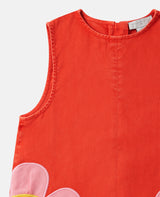 Girl Sleeveless Gabardine Dress with Flower Patches