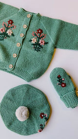 Embroidered Beret Hat | Green Floral