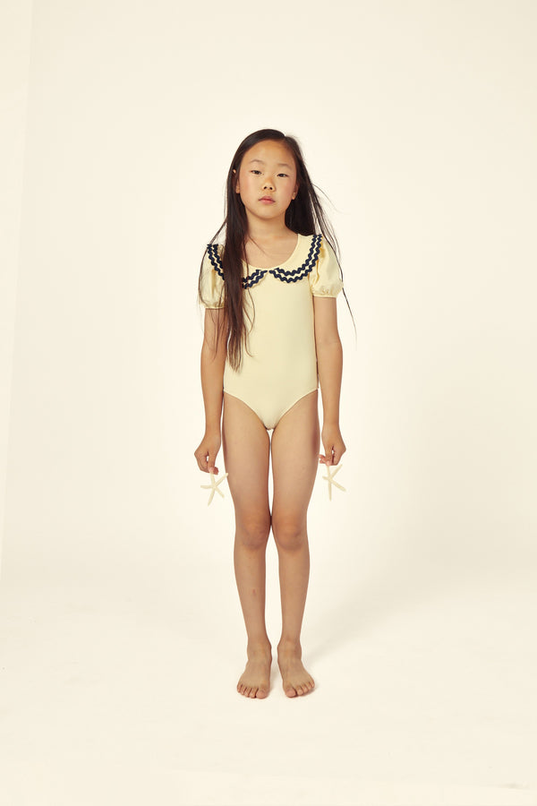 Althea Collared Swimsuit | Ecru / Navy