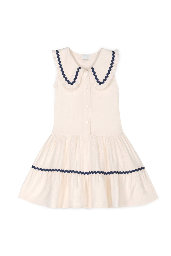 Althea Muslin Dress | Muslin Ecru / Navy