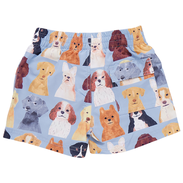 Boys Swim Trunk | Light Blue Watercolor Dogs