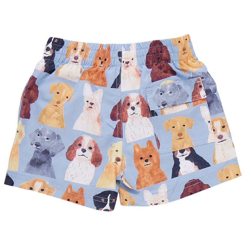 Boys Swim Trunk | Light Blue Watercolor Dogs