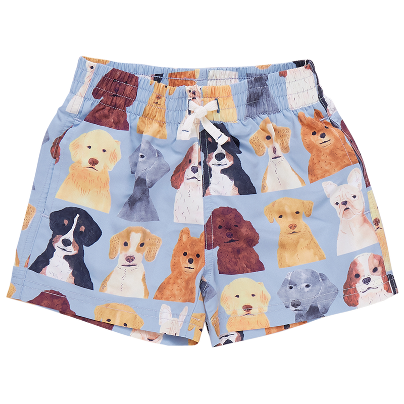 Boys Swim Trunk | Light Blue Watercolor Dogs