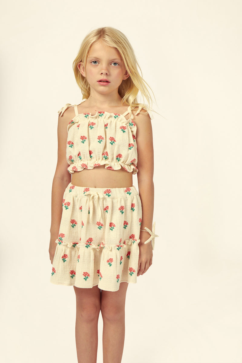 Coraline Smock Skirt | Ecru / Coral