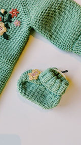 Embroidered Merino Booties | Green Floral