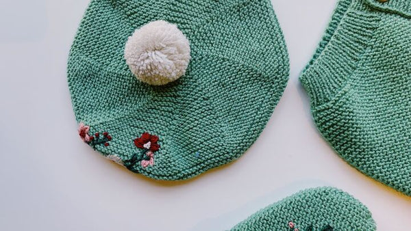 Embroidered Beret Hat | Green Floral