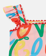 Girl Sleeveless Love Print Top with Frills