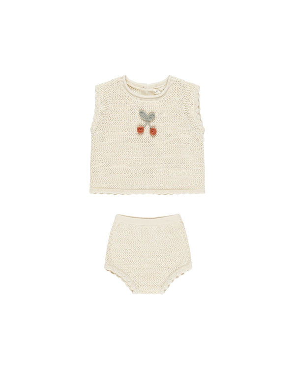 Scallop Knit Baby Set | Cherry