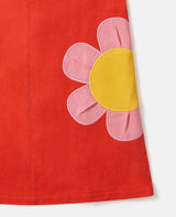 Girl Sleeveless Gabardine Dress with Flower Patches