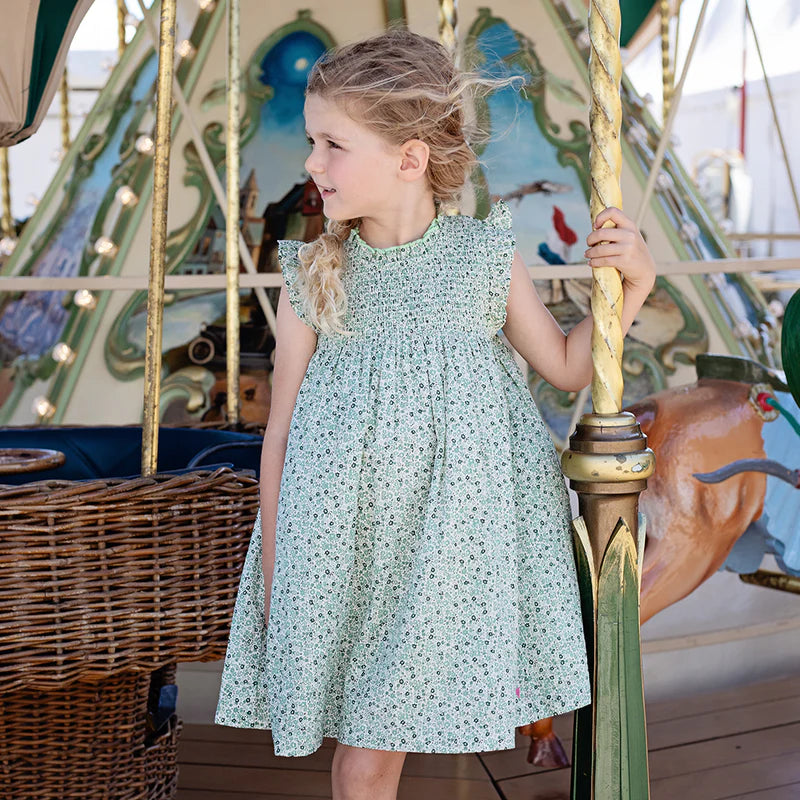 Girls Stevie Dress | Green Mini Ditsy