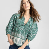 Women's Pintuck Indira Top | Green Garden Floral