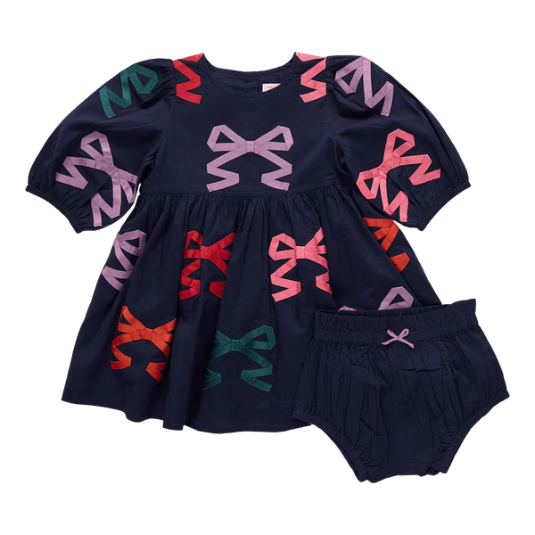 Baby Girls Brooke Dress Set | Multi Bow Applique