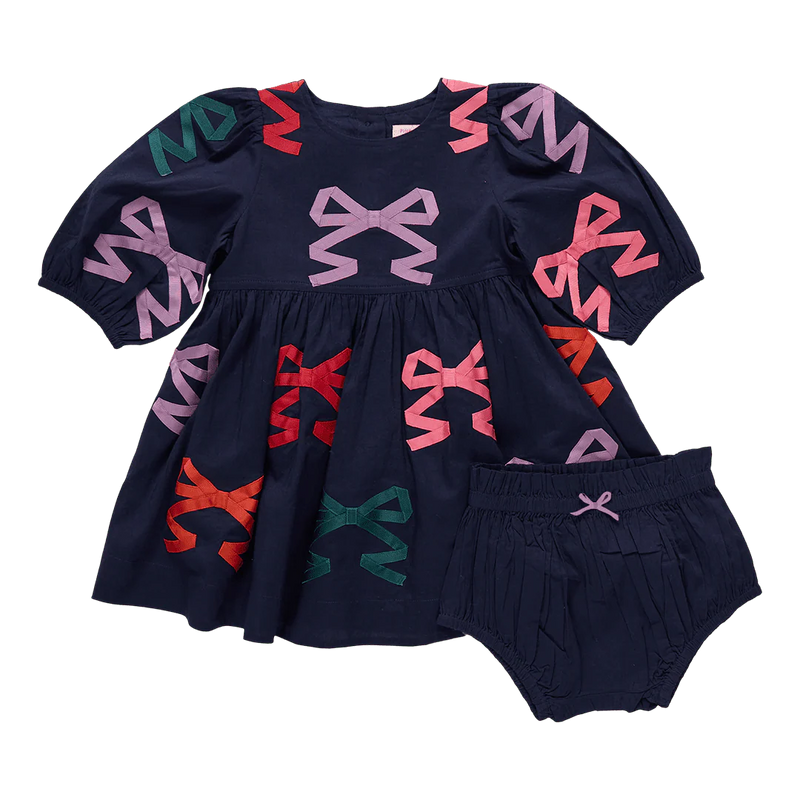 Baby Girls Brooke Dress Set | Multi Bow Applique