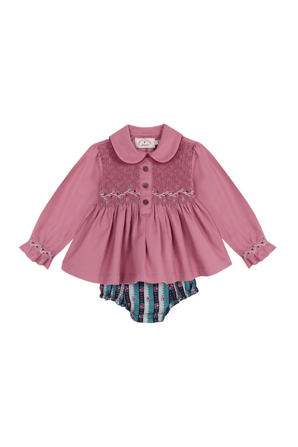 Mariana Rose Smocked Embroidered Blouse and Bloomer Set