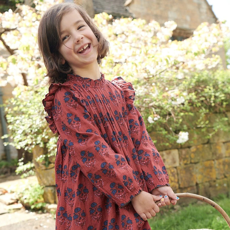 Girls Jaipur Dress | Red Autumn Strawflower