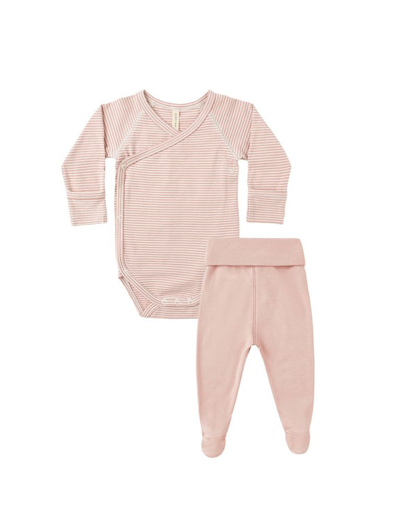 Side Snap Bodysuit + Pant Set | Rose Micro Stripe
