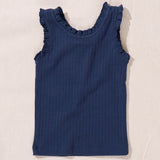 Joy Ruffle Rib Tank | Navy