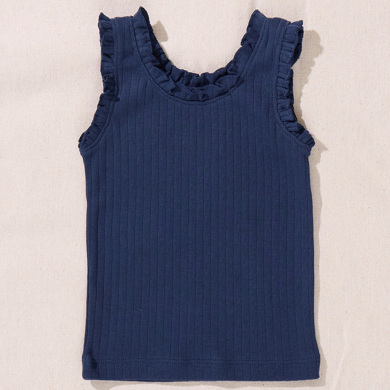 Joy Ruffle Rib Tank | Navy