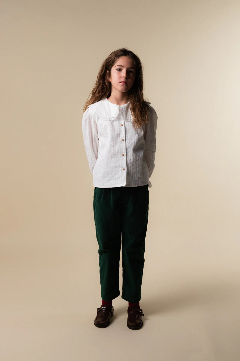 Green Antique Velvet Pleated Pants Kids